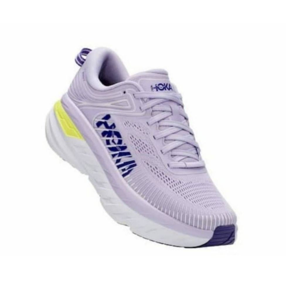 Hoka One One Purple and Yellow Athletic Shoes with Cushioned Sole